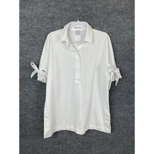 Chico's Top Women's 2 (US 12) White Quarter Button Short Sleeve with Bows
